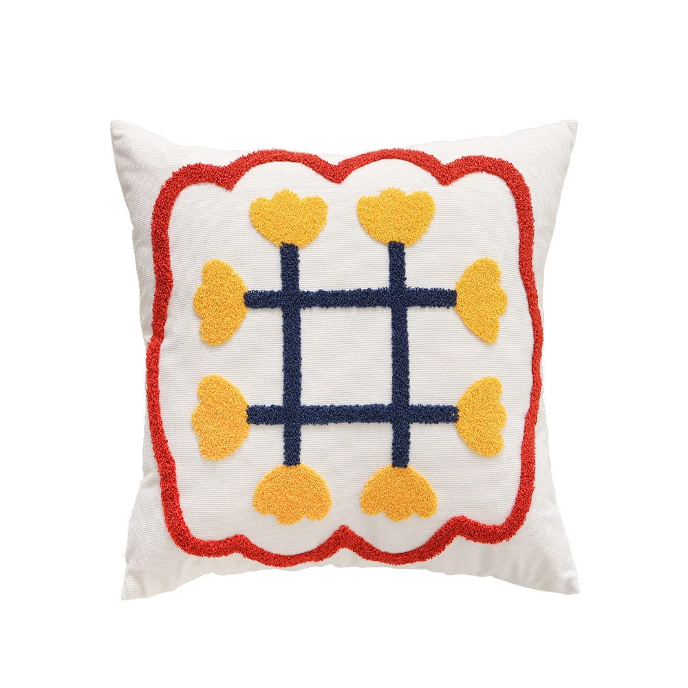 Square Cushion Cover Hand-Tufted Floral Chenille Hidden Zip
