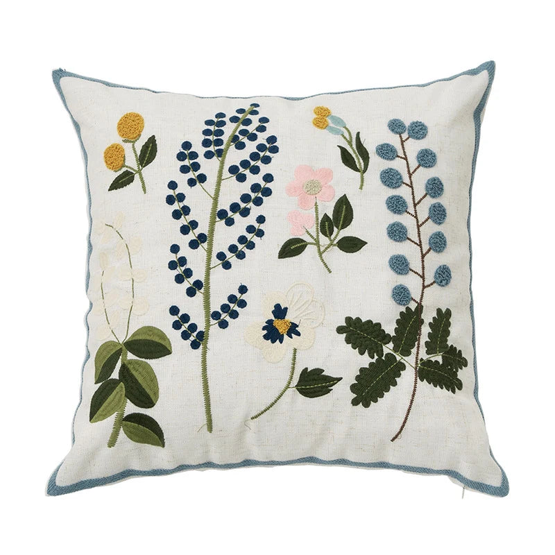 Square Cushion Cover Hand-Tufted Floral Chenille Hidden Zip