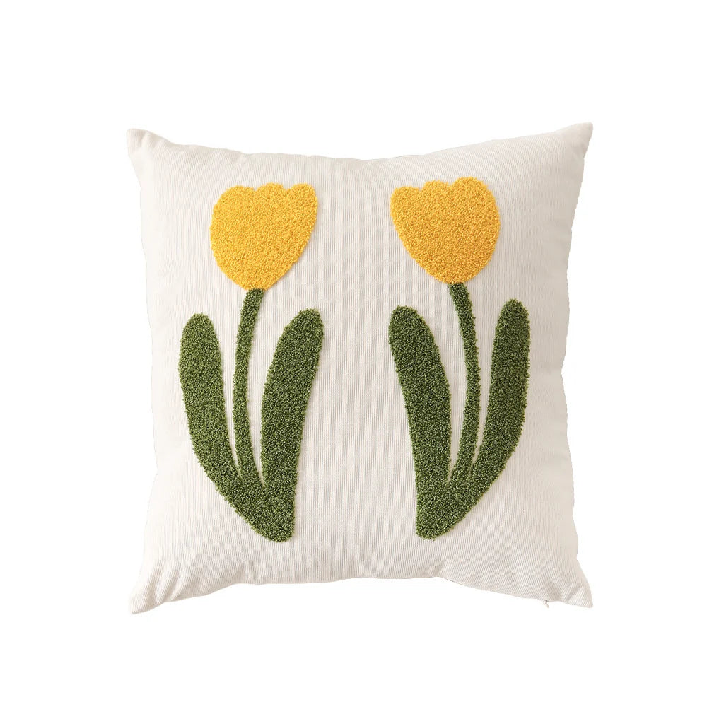 Square Cushion Cover Hand-Tufted Floral Chenille Hidden Zip