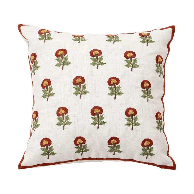 Square Cushion Cover Hand-Tufted Floral Chenille Hidden Zip