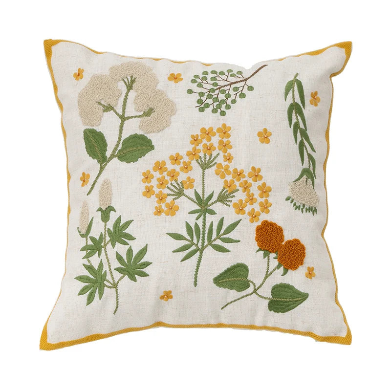 Square Cushion Cover Hand-Tufted Floral Chenille Hidden Zip