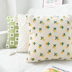 Square Cushion Cover Hand-Tufted Floral Cotton-Linen