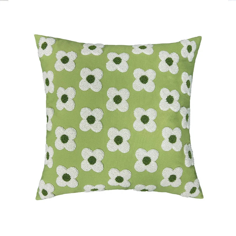 Square Cushion Cover Hand-Tufted Floral Cotton-Linen