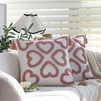 Square Cushion Cover Hand-Tufted Hearts Cotton Blend & Tassels
