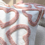 Square Cushion Cover Hand-Tufted Hearts Cotton Blend & Tassels