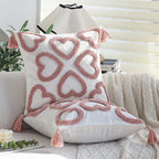 Square Cushion Cover Hand-Tufted Hearts Cotton Blend & Tassels