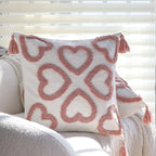 Square Cushion Cover Hand-Tufted Hearts Cotton Blend & Tassels