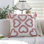 Square Cushion Cover Hand-Tufted Hearts Cotton Blend & Tassels