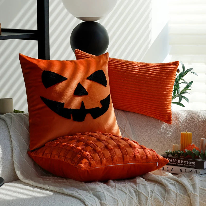 Square Cushion Cover Hand-Tufted Motif Microvelour Concealed Zipper