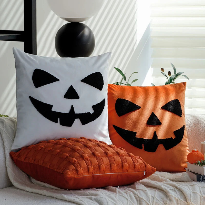Square Cushion Cover Hand-Tufted Motif Microvelour Concealed Zipper