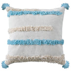Square Cushion Cover Hand-Tufted Stripes Fringed Edge Cotton Blend