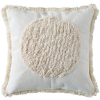 Square Cushion Cover Hand-Tufted Stripes Fringed Edge Cotton Blend