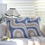 Square Cushion Cover Hand-Tufted Wave Cotton-Linen Tassels