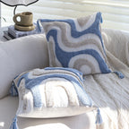 Square Cushion Cover Hand-Tufted Wave Cotton-Linen Tassels