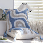 Square Cushion Cover Hand-Tufted Wave Cotton-Linen Tassels