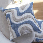 Square Cushion Cover Hand-Tufted Wave Cotton-Linen Tassels