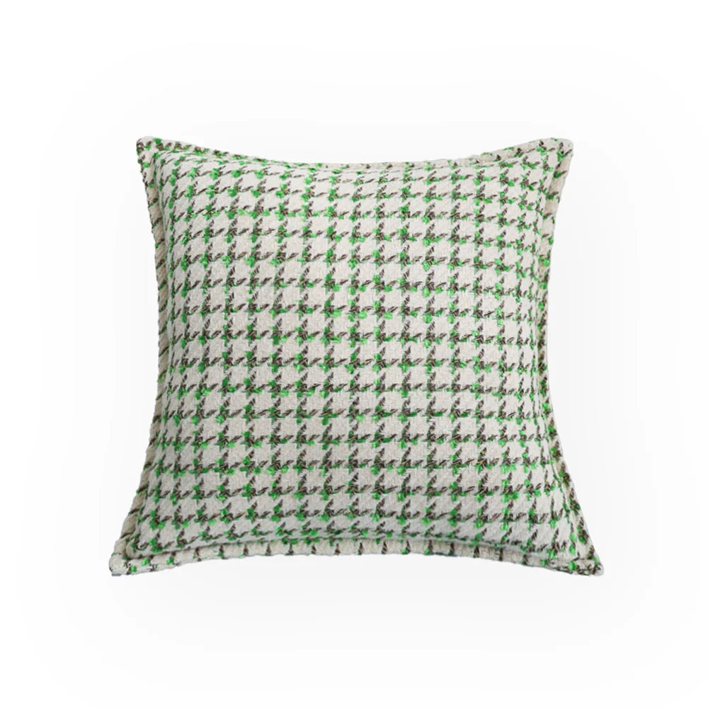 Square Cushion Cover Houndstooth Jacquard Cotton-Linen Concealed Zipper