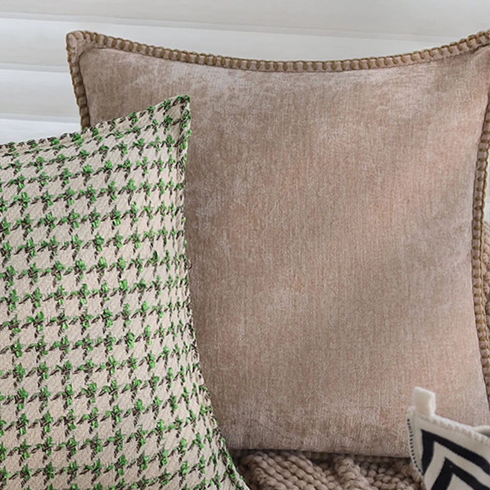 Square Cushion Cover Houndstooth Jacquard Cotton-Linen Concealed Zipper