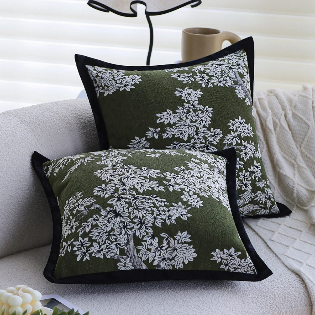 Square Cushion Cover Jacquard Floral Relief Concealed Zipper