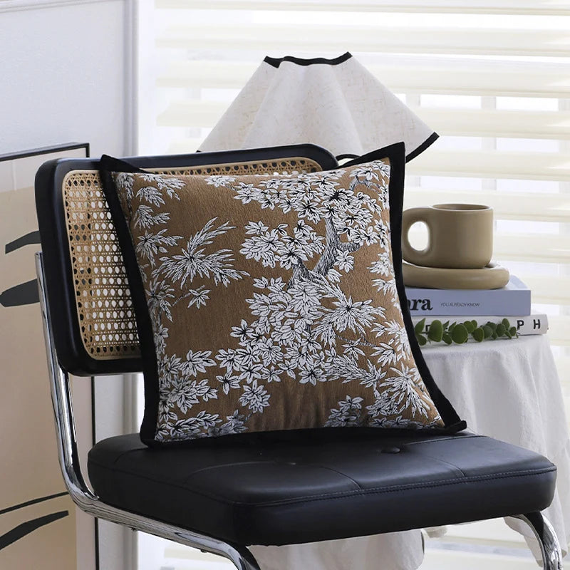 Square Cushion Cover Jacquard Floral Relief Concealed Zipper