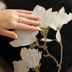 Square Cushion Cover Magnolia Embroidery & Faux Fur Trim