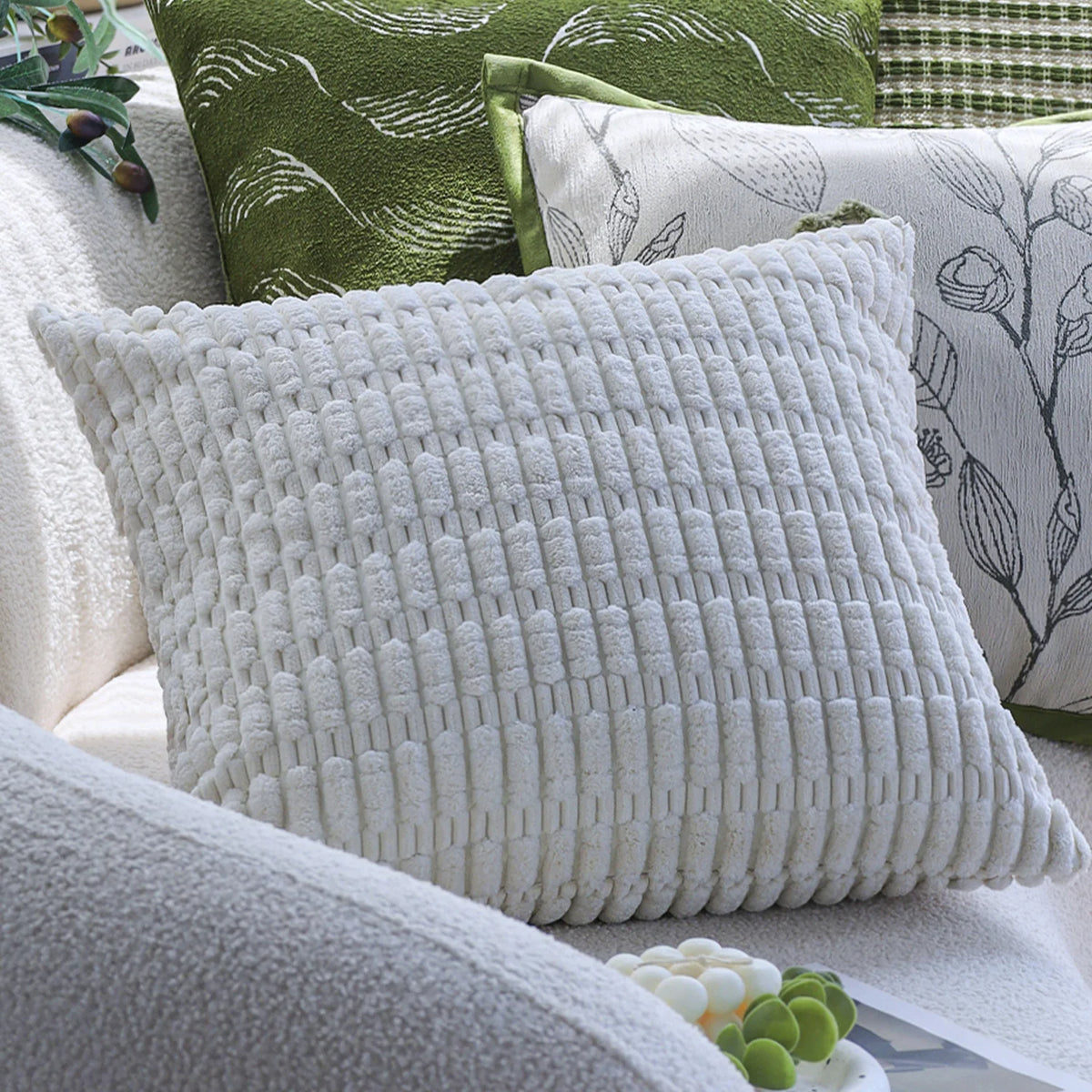 Square Cushion Cover Microvelour Wave Embossed 18x18 Inch