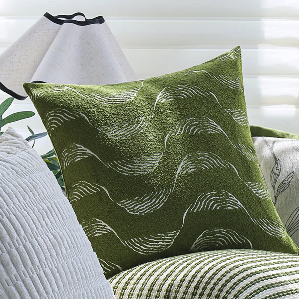 Square Cushion Cover Microvelour Wave Embossed 18x18 Inch