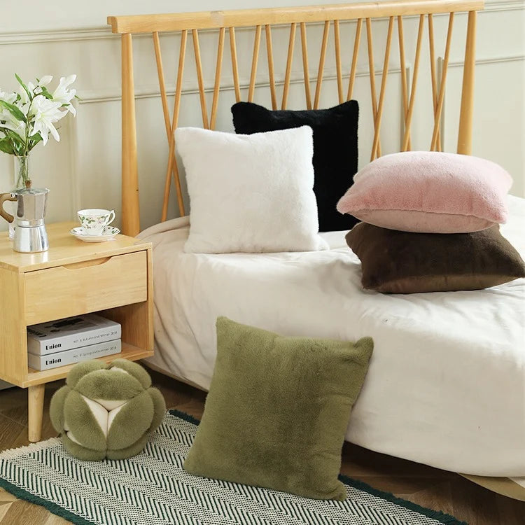 Square Cushion Cover Plush Microfiber Hidden Zipper Machine Washable