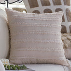 Square Cushion Cover Raised Knot Grid Cotton-Linen