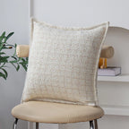Square Cushion Cover Raised Knot Grid Cotton-Linen