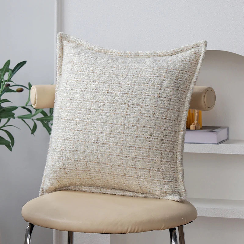 Square Cushion Cover Raised Knot Grid Cotton-Linen