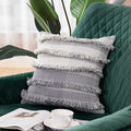 Square Cushion Cover Striped Tufted Fringe Cotton Blend