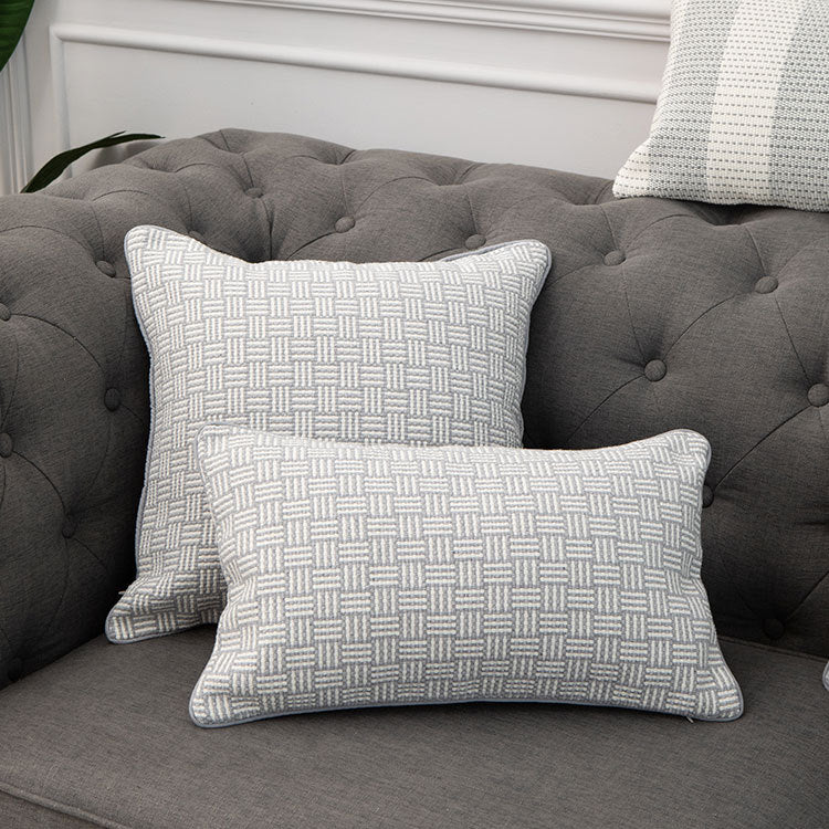 Square Cushion Cover Striped Tufted Fringe Cotton Blend
