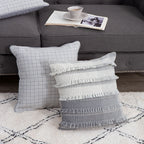 Square Cushion Cover Striped Tufted Fringe Cotton Blend
