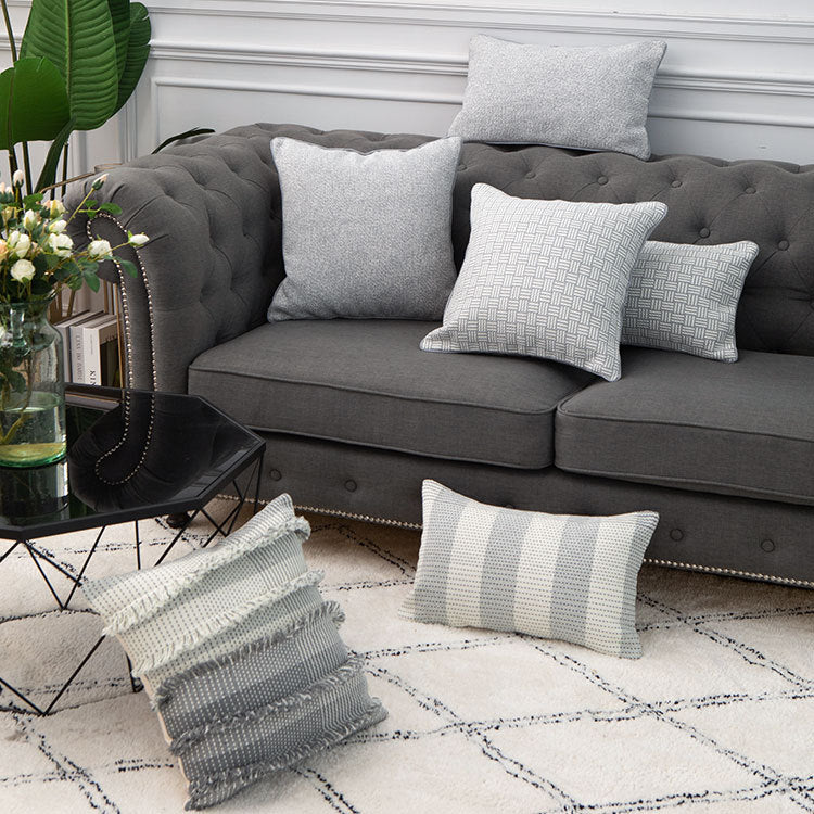 Square Cushion Cover Striped Tufted Fringe Cotton Blend