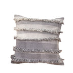 Square Cushion Cover Striped Tufted Fringe Cotton Blend