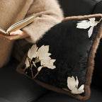 Square Cushion Cover Velvet Embroidered Magnolia Faux Fur 45x45