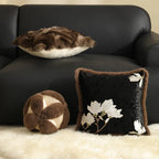 Square Cushion Cover Velvet Embroidered Magnolia Faux Fur 45x45