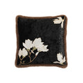 Square Cushion Cover Velvet Embroidered Magnolia Faux Fur 45x45