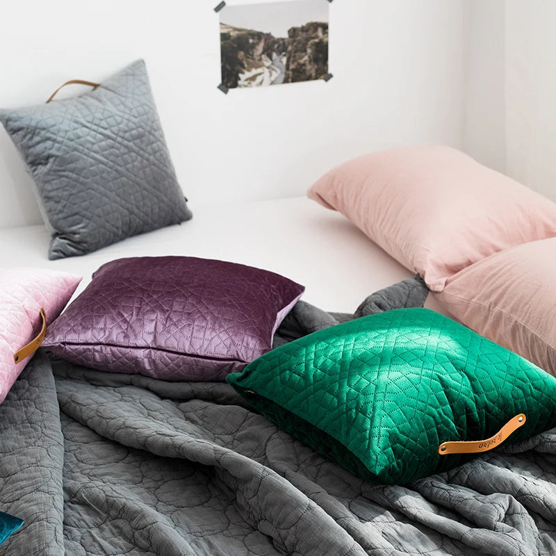 Square Cushion Cover Velvet Geometric Concealed Zipper