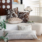 Square Cushion Cover Velvet-Like Raised Chenille Flower Concealed Zipper
