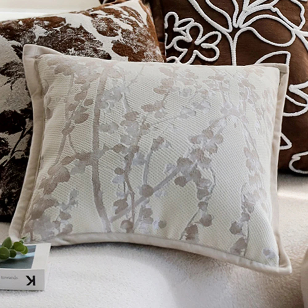 Square Cushion Cover Velvet-Like Raised Chenille Flower Concealed Zipper