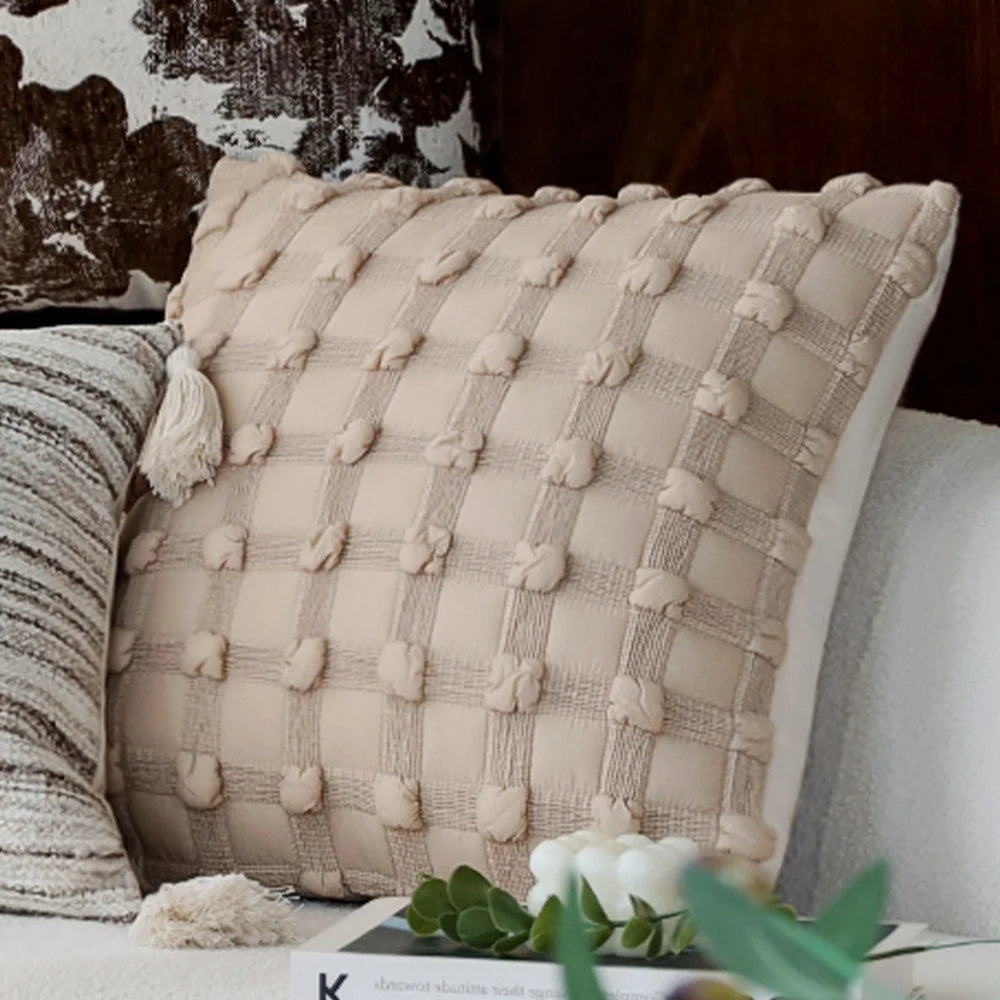 Square Cushion Cover Velvet-Like Raised Chenille Flower Concealed Zipper