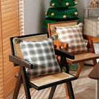 Square Cushion Cover Woven Check Pom-Pom Corners