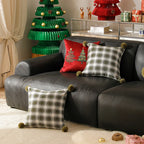 Square Cushion Cover Woven Check Pom-Pom Corners