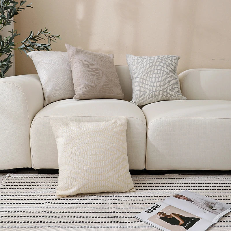 Square Cushion Cover Woven Circle Relief Cotton-Blend Hidden Zipper