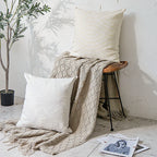 Square Cushion Cover Woven Circle Relief Cotton-Blend Hidden Zipper
