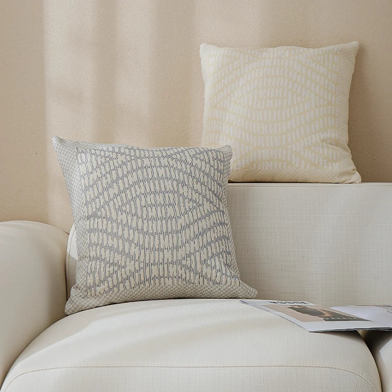 Square Cushion Cover Woven Circle Relief Cotton-Blend Hidden Zipper