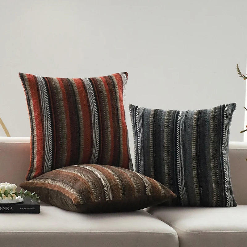 Square Cushion Cover Woven Stripe Chenille & Concealed Zipper