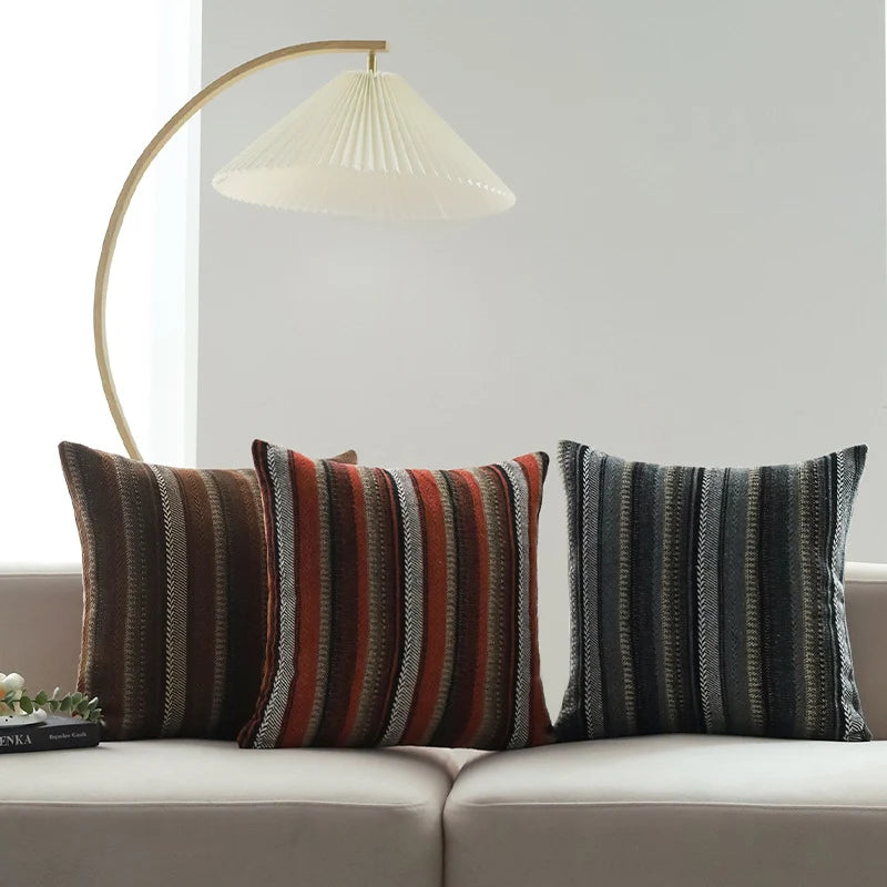 Square Cushion Cover Woven Stripe Chenille & Concealed Zipper